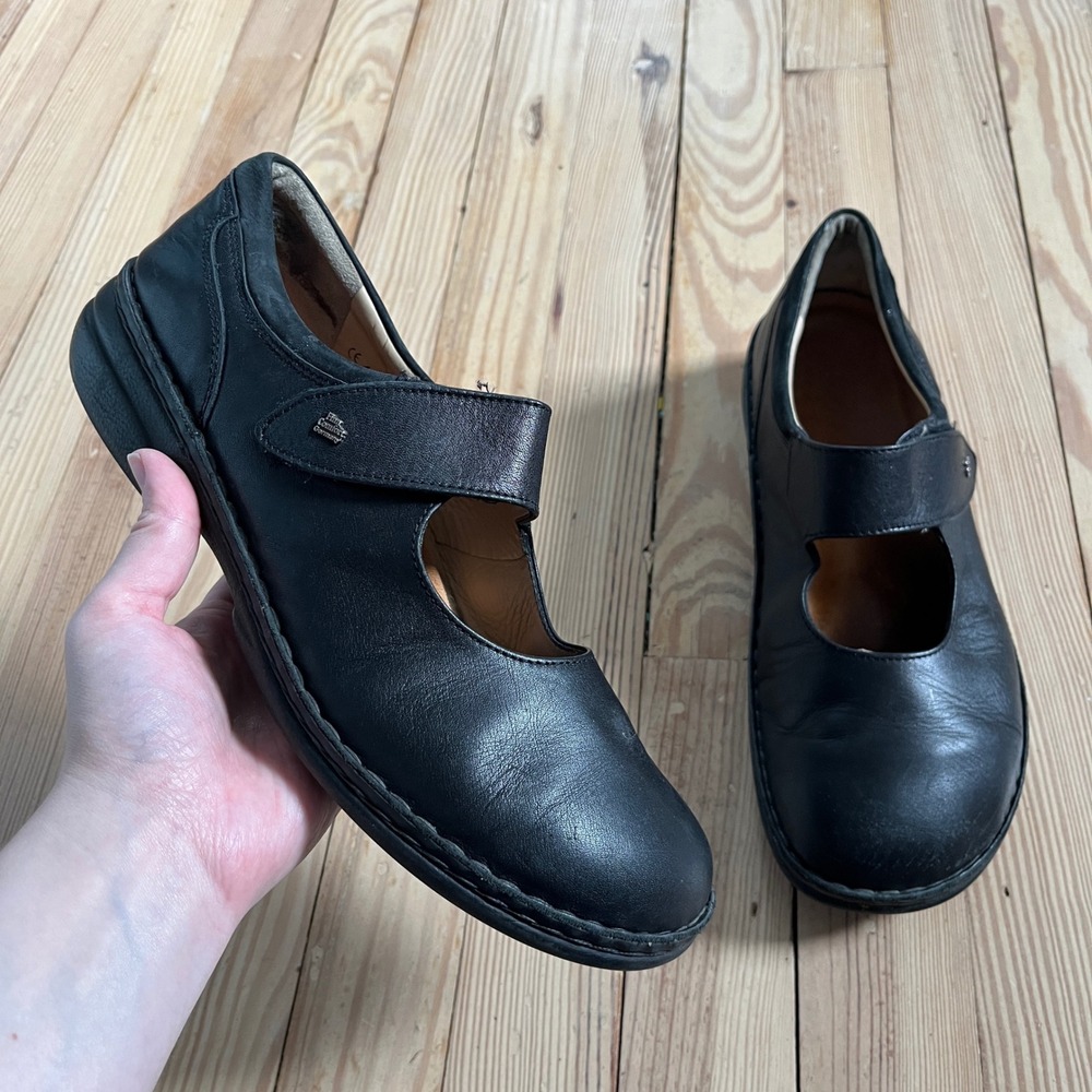 Finn Comfort Mary Jane Shoes Women 43 Black Leather Orthopedic Strap Germany